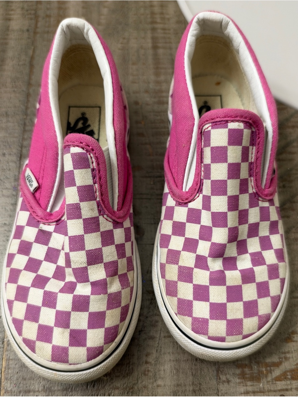 Vans Kids Pink and White Checkerboard Slip-On Sneakers